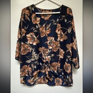 West Kei Navy and Brown Floral Blouse